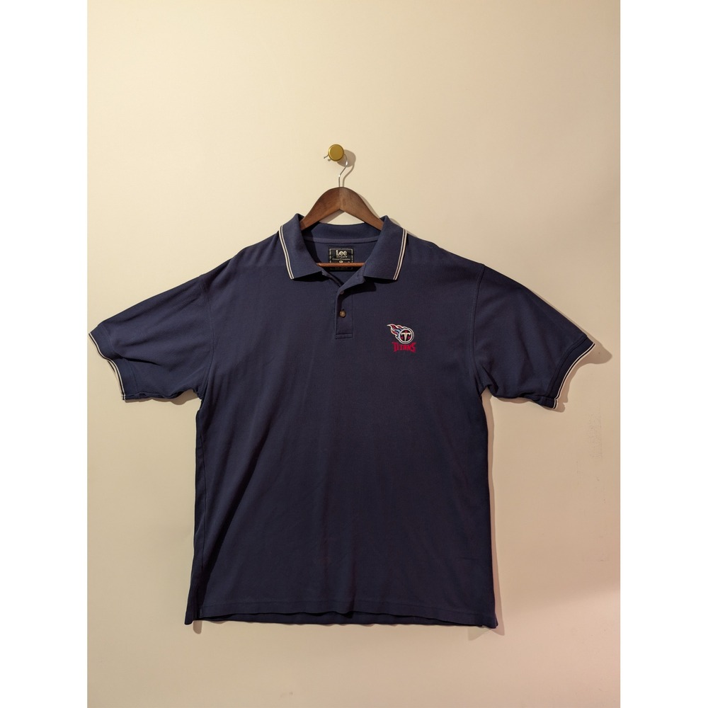 Lee Sport Polo Shirt Mens Large Navy Blue Excellent Titans NFL Football Sport